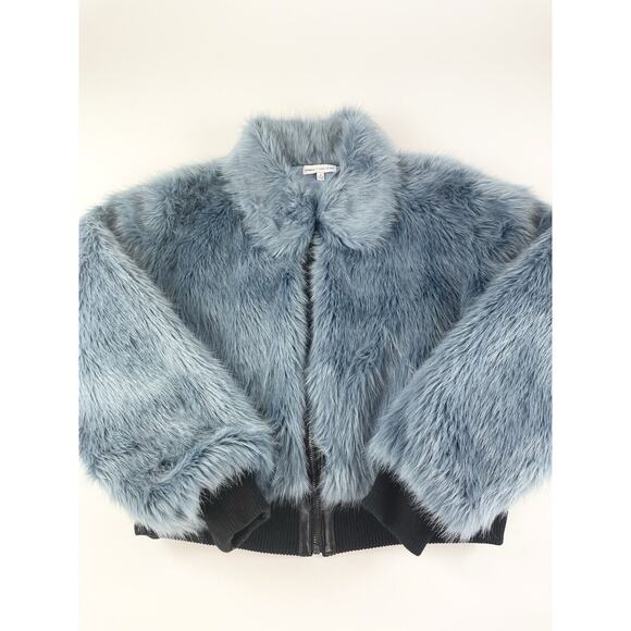 Express X Negin Mirsalehi Faux Fur Bomber Jacket Women’s Medium Blue - Picture 3 of 8
